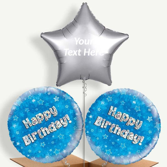 Personalisable Happy Birthday Blue Stars Helium Balloons | Party Save Smile