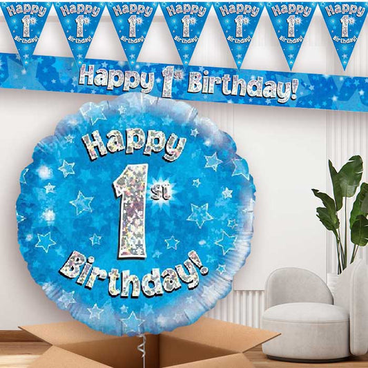 Blue Stars 1st Birthday Balloon and Banners | Party Save Smile
