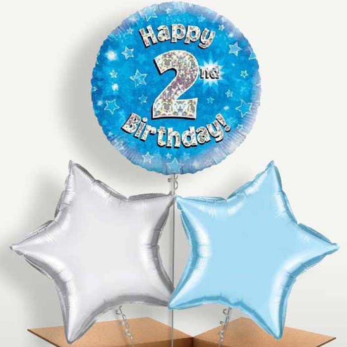 Happy 2nd Birthday Blue Stars Trio Balloon Bunch | Party Save Smile