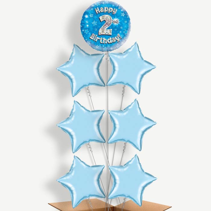 Happy 2nd Birthday Blue Stars Helium Balloon Arrangement | Party Save Smile