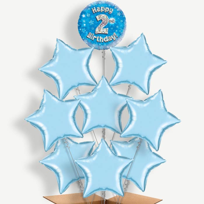Happy 2nd Birthday Blue Stars Helium Balloon Bundle | Party Save Smile