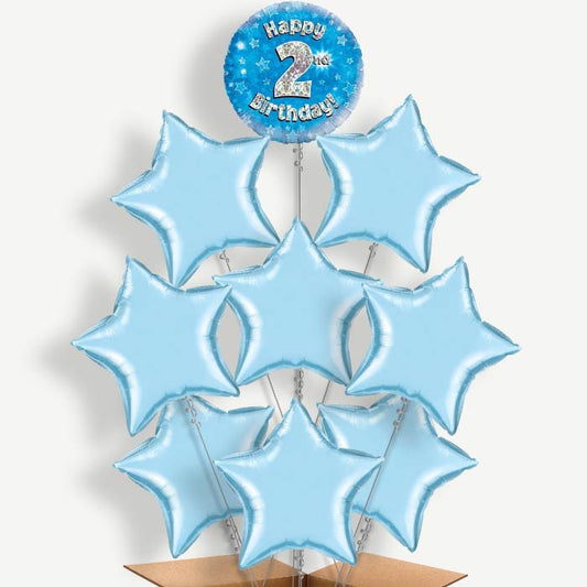 Happy 2nd Birthday Blue Stars Helium Balloon Bundle | Party Save Smile