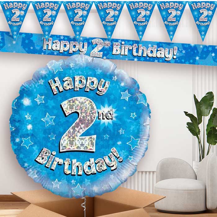 Blue Stars 2nd Birthday Banners and Balloon | Party Save Smile