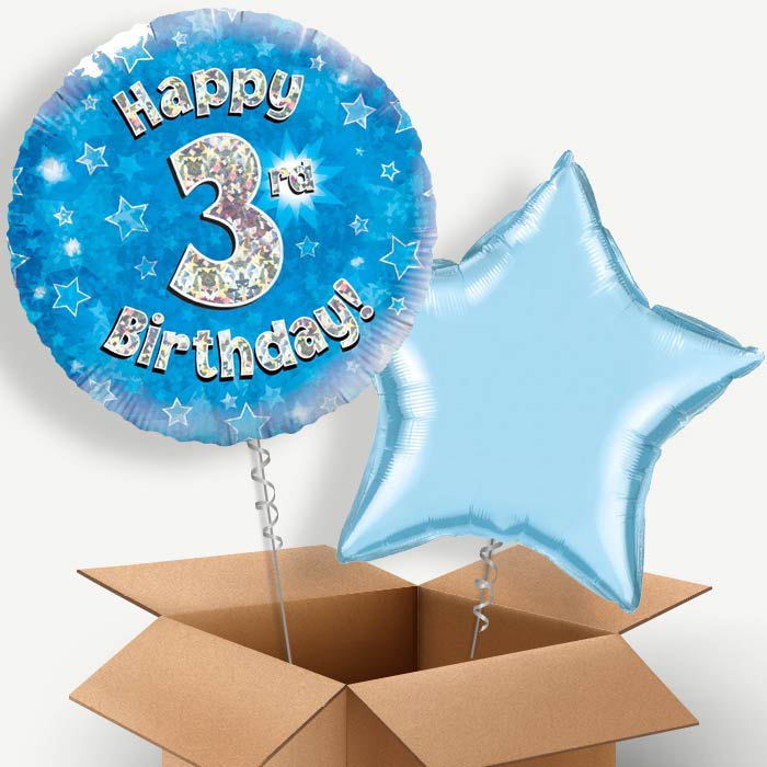 Happy 3rd Birthday Blue Stars Helium Balloon Duo | Party Save Smile