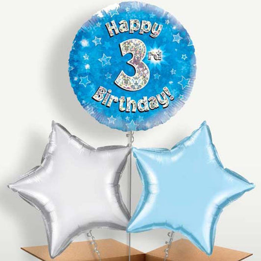 Happy 3rd Birthday Blue Stars Trio Balloon Bunch | Party Save Smile