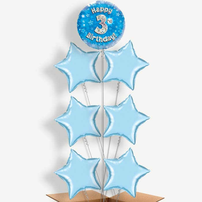 Happy 3rd Birthday Blue Stars Helium Balloon Arrangement | Party Save Smile