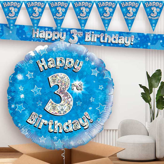 Blue Stars 3rd Birthday Banners and Balloon | Party Save Smile
