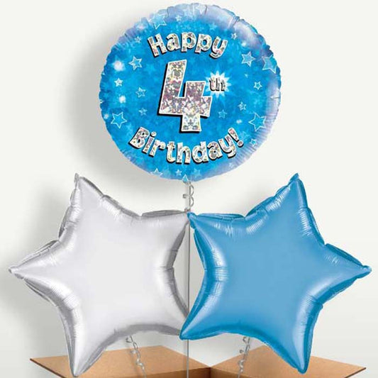 Happy 4th Birthday Blue Stars Balloons in a Bunch | Party Save Smile