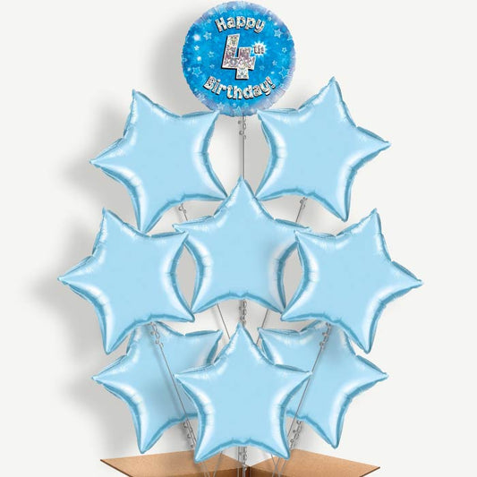 Happy 4th Birthday Blue Stars Helium Balloon Bundle | Party Save Smile