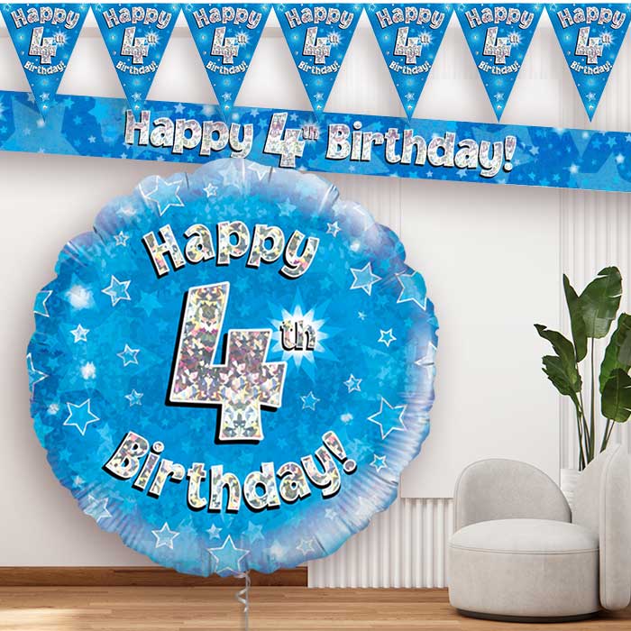 Blue Stars 4th Birthday Banners and Balloon