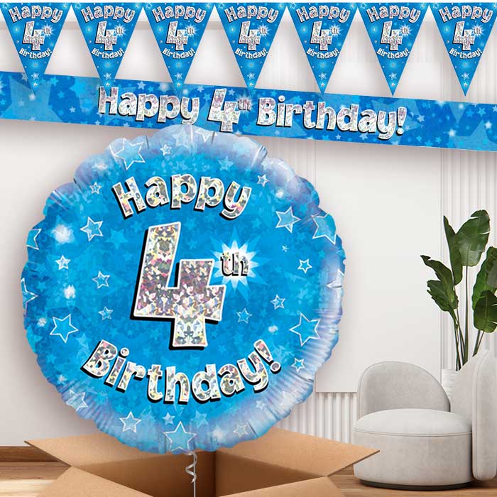 Blue Stars 4th Birthday Banners and Balloon | Party Save Smile