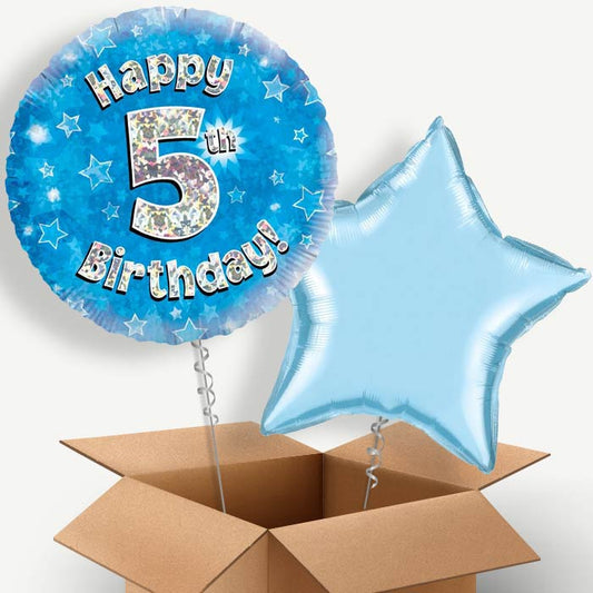 Happy 5th Birthday Blue Stars Helium Balloon Duo | Party Save Smile