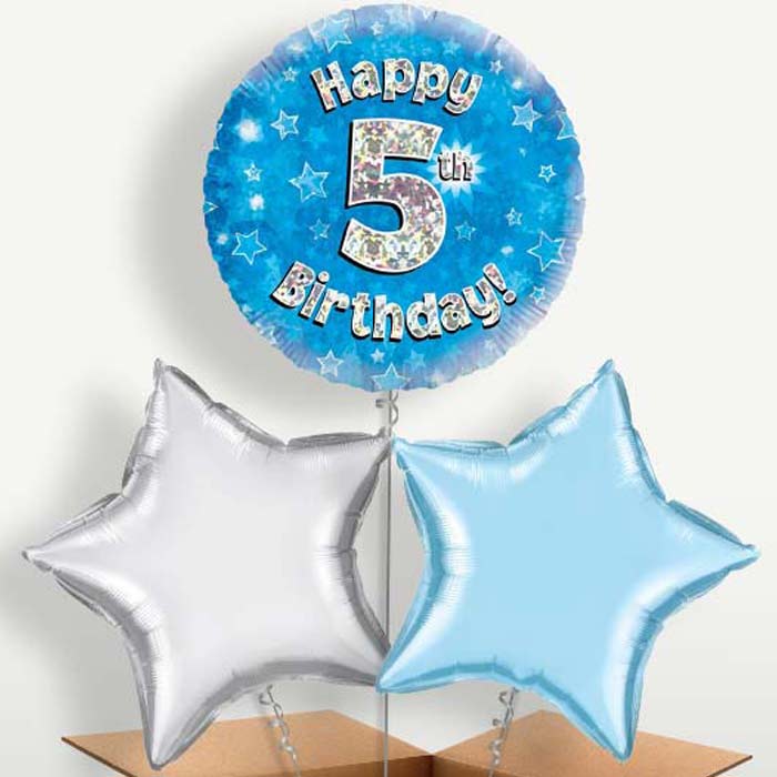 Happy 5th Birthday Blue Stars Balloons in a Bunch | Party Save Smile