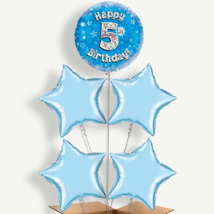 Happy 5th Birthday Blue Stars Helium Cluster Balloons | Party Save Smile