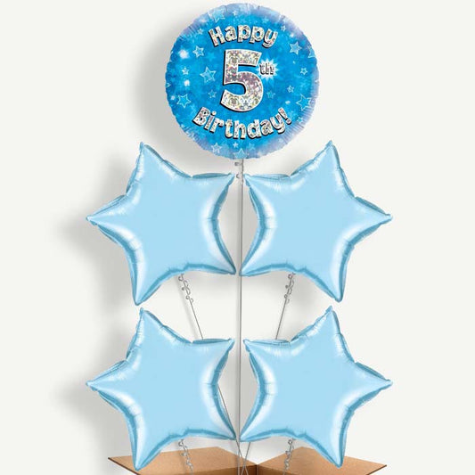 Happy 5th Birthday Blue Stars Helium Cluster Balloons | Party Save Smile