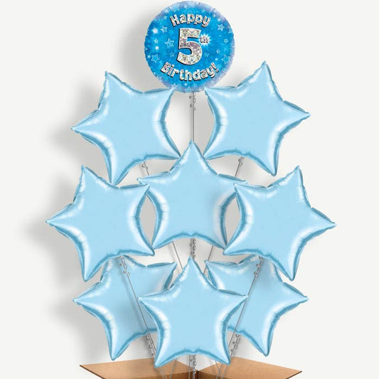 Happy 5th Birthday Blue Stars Helium Balloon Bundle | Party Save Smile