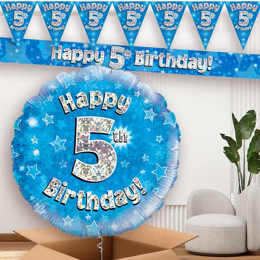 Blue Stars 5th Birthday Balloon and Banners | Party Save Smile
