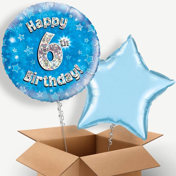 Happy 6th Birthday Blue Stars Helium Balloon Duo | Party Save Smile