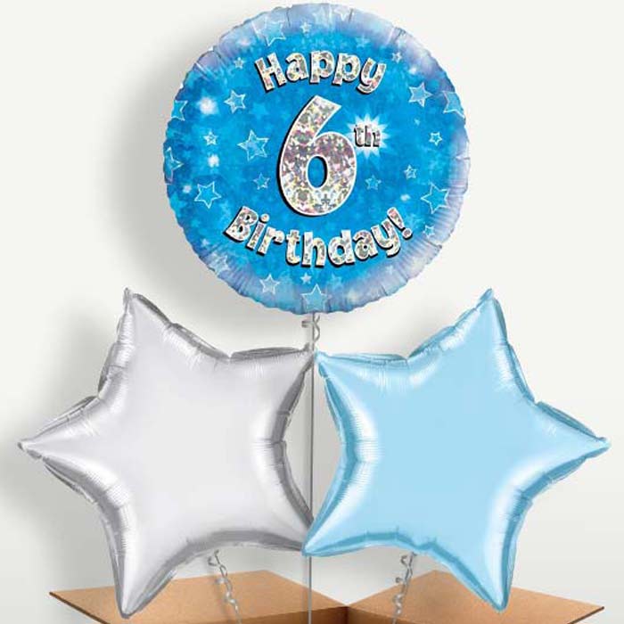 Happy 6th Birthday Blue Stars Balloons in a Bunch | Party Save Smile