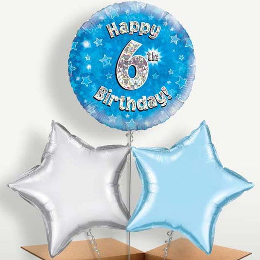 Happy 6th Birthday Blue Stars Balloons in a Bunch | Party Save Smile