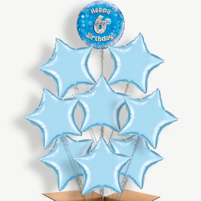 Happy 6th Birthday Blue Stars Helium Balloon Bundle | Party Save Smile