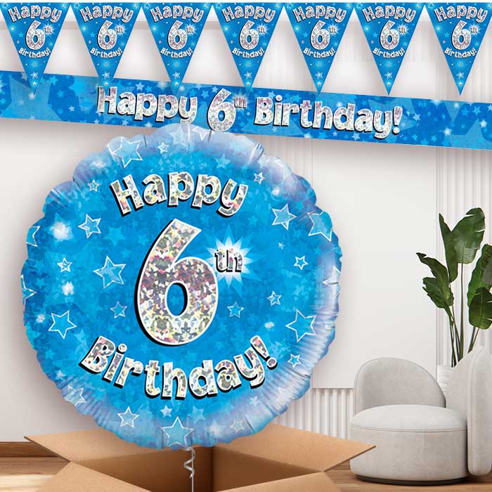 Blue Stars 6th Birthday Balloon and Banners | Party Save Smile