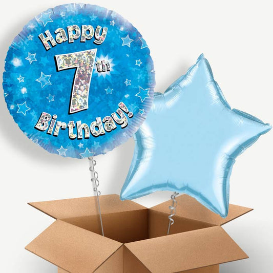 Happy 7th Birthday Blue Stars Helium Balloon Pair | Party Save Smile