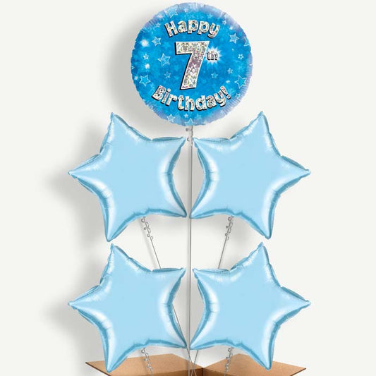 Happy 7th Birthday Blue Stars Helium Cluster Balloons | Party Save Smile