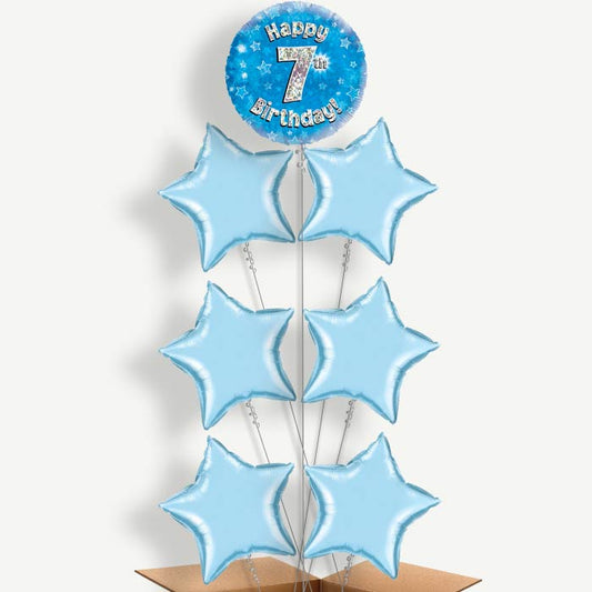 Happy 7th Birthday Blue Stars Helium Balloon Arrangement | Party Save Smile