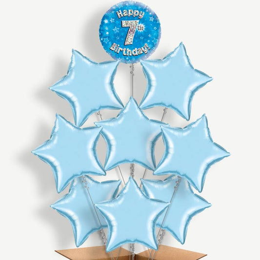 Happy 7th Birthday Blue Stars Helium Balloon Bundle | Party Save Smile