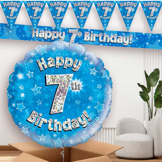 Blue Stars 7th Birthday Banners and Balloon | Party Save Smile