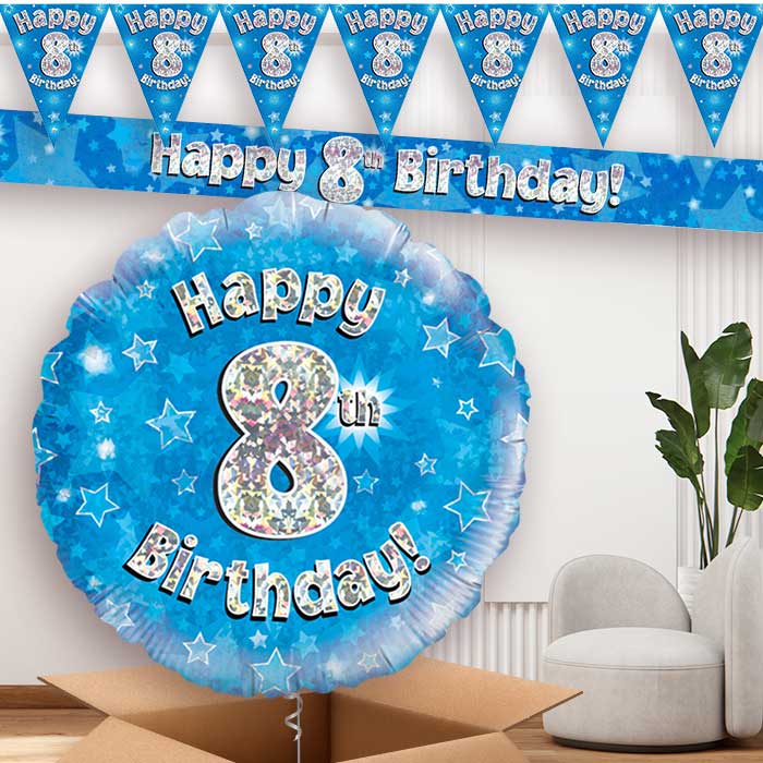 Blue Stars 8th Birthday Balloon and Banners | Party Save Smile