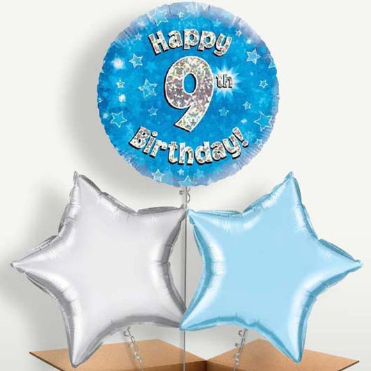 Happy 9th Birthday Blue Stars Balloons in a Bunch | Party Save Smile