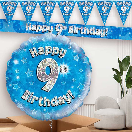 Blue Stars 9th Birthday Balloon and Banners | Party Save Smile