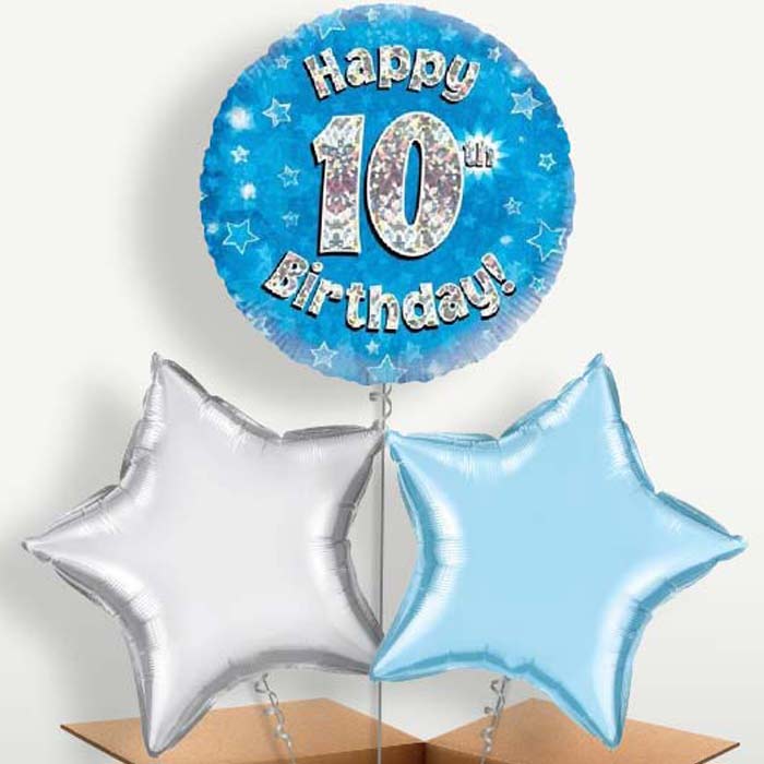 Happy 10th Birthday Blue Stars Trio Balloon Bunch | Party Save Smile