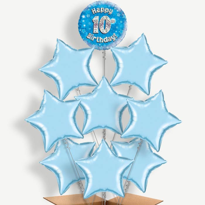 Happy 10th Birthday Blue Stars Helium Balloon Bundle | Party Save Smile