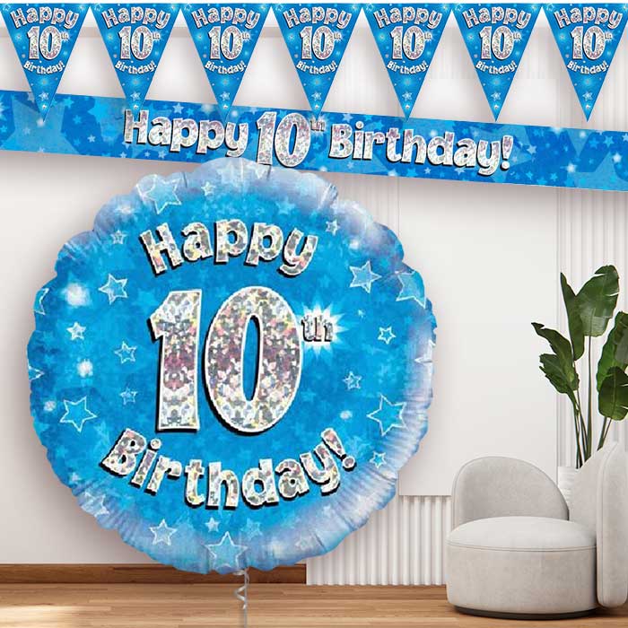 Blue Stars 10th Birthday Balloon and Banners