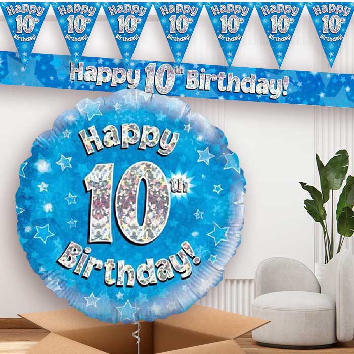 Blue Stars 10th Birthday Balloon and Banners | Party Save Smile