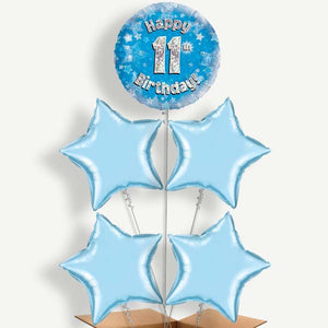Happy 11th Birthday Blue Stars 5 Helium Cluster Balloons