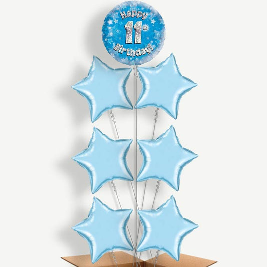 Happy 11th Birthday Blue Stars Helium Balloon Arrangement | Party Save Smile