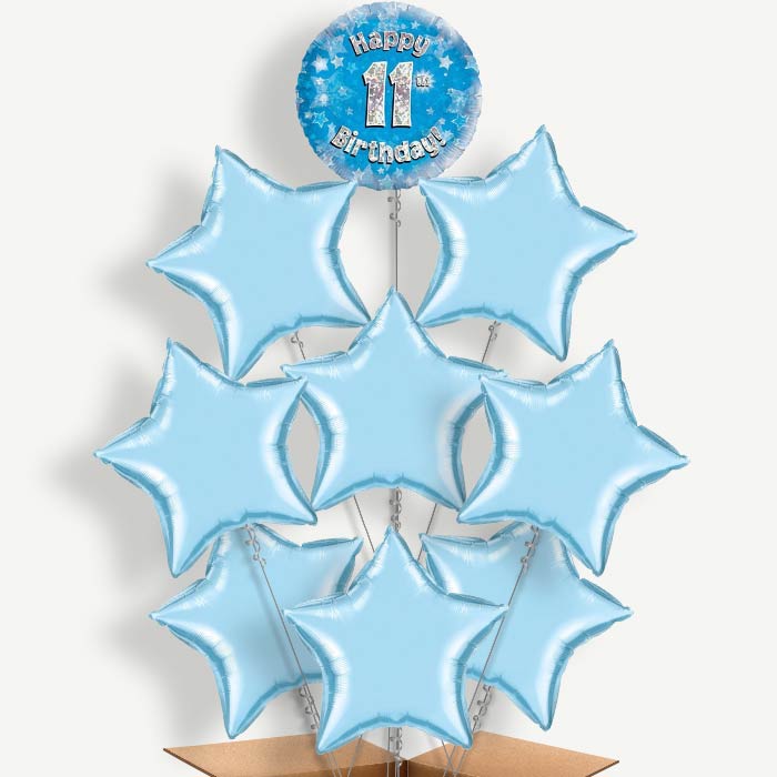 Happy 11th Birthday Blue Stars Helium Balloon Bundle | Party Save Smile