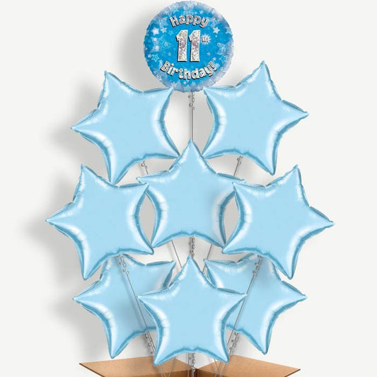 Happy 11th Birthday Blue Stars Helium Balloon Bundle | Party Save Smile