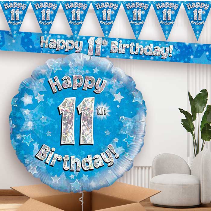 Blue Stars 11th Birthday Balloon and Banners