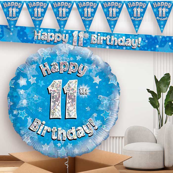 Blue Stars 11th Birthday Balloon and Banners | Party Save Smile