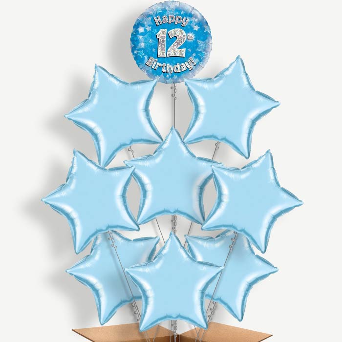Blue 12th Birthday Balloon Bundle Inflated with Helium | Party Save Smile