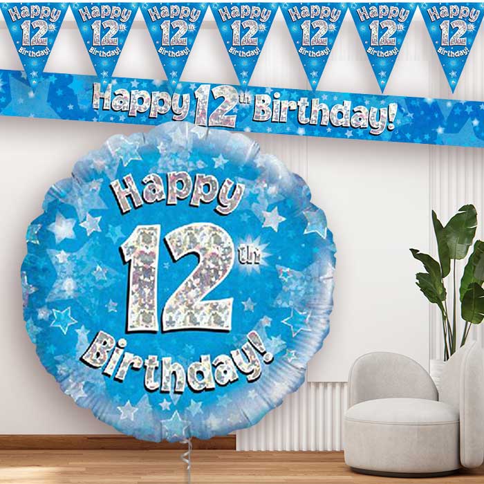 Blue Stars 12th Birthday Balloon and Banners