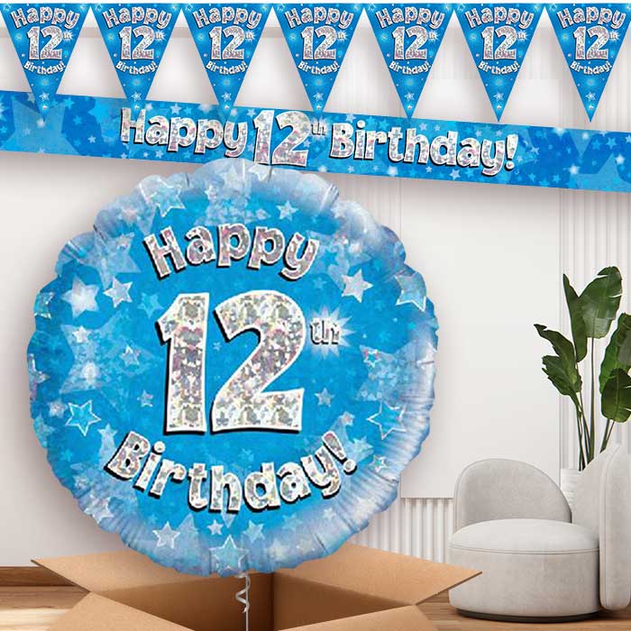 Blue Stars 12th Birthday Balloon and Banners | Party Save Smile