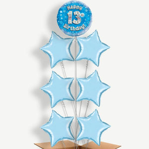 Blue Stars 13th Birthday 7 Helium Balloon Arrangement