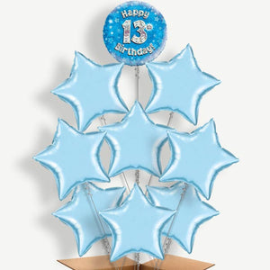 Blue Stars 13th Birthday 9 Helium Balloon Bundle