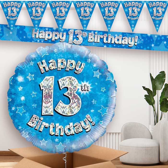 Blue Stars 13th Birthday Banners and Balloon | Party Save Smile